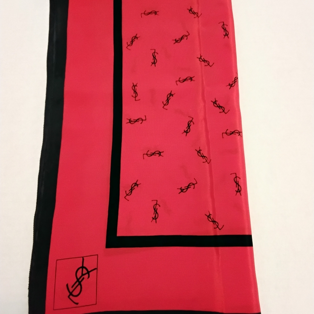 Vintage Yves Saint Laurent 100% Silk Red & Black Scarf - Picture 6 of 6